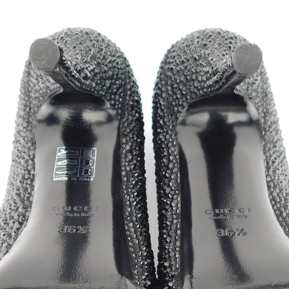 GUCCI Black Crystal Encrusted Open Toe Pumps 36.5 - Picture 9 of 10
